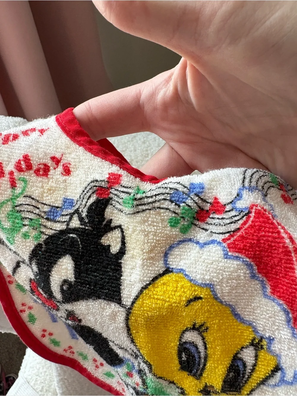 Vintage Gerber Tweety & Sylvester Holiday Baby Bib - Red, Yellow, Black